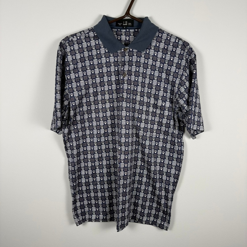 VTG Dunhill London Mens‎ Blue Seashell Print Cotton Polo Shirt Made in Italy M
